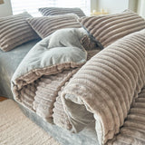 Soft Fluffy Wide Ribbed Faux Rabbit Fur Duvet Cover Autumn Winter Warm Thick Plush Quilt Cover for Single Double Bed Bedding Set