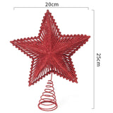 25CM Red Gold Glitter Star Christmas Decoration Xmas Tree Topper for Home Decor Ornaments Navidad New Year 2025 Gifts Accessory