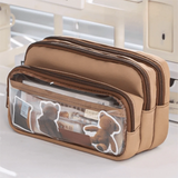 Color-Block Pen Bag Multi-Compartment Transparent Pocket Pencil Case Large Capacity with Zipper Multi-layer Pen Pouch