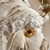 100% Pure Linen Flowers Embroidery Ruffles Luxury Queen King Size Bedding Set Natural Flax Duvet Cover Bed Sheet Pillowcase 4Pcs