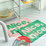 Pink Green Letter Print Rectangle Floor Mat Non Slip Absorbent Imitation Cashmere Minimalist Bedroom Bathroom Rug Nordic Carpet