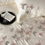 Butterfly Embroidery Luxury Bedding Set Lyocell Bamboo Fiber Soft Silky Duvet Cover Set Flat/Fitted Bed Sheet Pillowcases 4Pcs