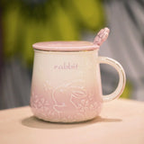 Cute Style High-Temperature Firing Manual Ceramic Mug With Lid And Spoon Set Tableware Underglaze Colour Large Capacity 400ml