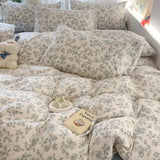 Class A Knitted Bedding Set Floral Style Bed Linen Set Soft Double Yarn Four-Piece Set Quilt Cover Set Bed Sheets Gift for Home