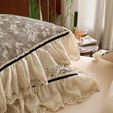 Vintage French Lace Ruffles Bedding Set Pure Cotton Wrinkled Yarn Soft Duvet Cover Set Flat/Fitted Bed Sheet Pillowcases 4Pcs
