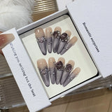 10pcs Glitter French False Nails Glossy Gradient Purple Stiletto Press on Nails Cat Eye Fake Nails with Rhinestone Fake Nail Tip