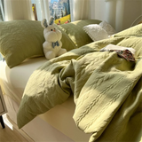 Knitted Washed Cotton Bed Four Piece Set with Ins Style Simple and High-end Feeling, Bed Sheet Duvet Set Three Piece Set