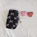 Bow Print Makeup Bag For Women Large Capacity Cosmetic Pouch Multi Use Storage Case Travel Zipper Bag For Glasses Stationery
