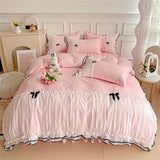 Luxury Princess Bedding Sets Princess Style Fashion 4Pcs Duvet Cover Bed Sheet Pillowcase Lace Ruffles Bed Skirt Bedroom Decor