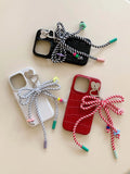 Colorful summer leather fundas for iphone 15 pro max 13pro 14pro 15promax 12 14 13 ins bowknot rope pendant simple phone case