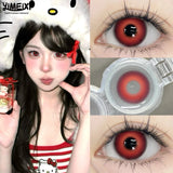 2PCS Red Anime Cosplay Color Contact Lenses With Degree 0~-8.00 Myopic Party Purple Cute Eye Lenses Pupils Makeup Lens