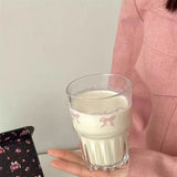 Kawaii Bowknot Glass Cup Aesthetic Cute korean Cups For Cold Hot Coffee Juice Wine Milk Drinking Glasses Ice Cream Dessert Cup
