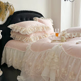 Lace Princess Bedding Set Gorgeous Embroidery Romantic Flat Bed Sheet Pillowcases Queen King Size Bed Linen Set Gift for Family