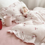 Korean Baby Girl Crib Bedding Set Bunny Rose Cherry Floral Cotton Muslin Cot Bedding Kit Duvet Cover Pillowcase No Filler