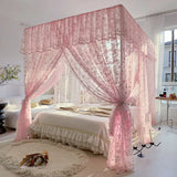 Light Luxury Jacquard White Romantic Lace Mosquito Net Three Door Bed Curtain Encrypted Bed Curtain No Bracket