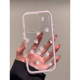Pink Dog Paw Prints Clear Phone Case For iphone15 14 12 13 16 Pro Max INS Funny Transparent Soft Back Cover Shell