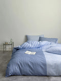 Modern Copenhagen Stripe Bedding Set Pure Cotton Gown Satin Six-Piece Quartet Full Cotton Quilt Cover Bed eet