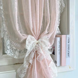 French Princess Lace Tulle Curtains For Bedroom, Striped Floral Pink Lace Sheer Curtains For living Room, Home Window Decoration