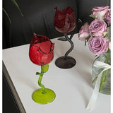 French Romantic Transparent Rose Glass with Transparent Leaf Cocktail Glass Valentine's Wedding Table Decoration Gift Wine Cup
