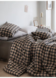 Ins Sle Pure Cotton Double Layered Bedding Set Simple Nordic Plaid Bed eet Cover Duvet Cover Bed Canopy Four Piece Set
