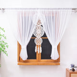 1 Set 2Pcs Rod Pocket French Chiffon Sheer Curtains With Hollow Dreamcatcher Pendant, For Living Room, Lovely Housewarming Gift