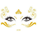 Glitter Stickers Face Tattoo Flash Gold Temporary Metalic Tattoos Waterproof Makeup Decals for Girls Party Music Festival
