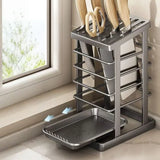 Stainless Steel Knife Holder Space Saving Knife Rack with Slots Storage Rack Multi-Function Knife Holder Storage Rack Dish Rack