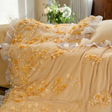 Winter Warm Thicken Velvet Bedding Sets Luxury 3D Lace Flowers Princess Duvet Cover Set Bed Sheet Pillowcases Home Textile