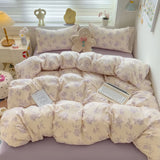 Class A Double Yarn Bedding Set Quilt Comforter Duvet Cover Set Printed Cotton Bedspread Skin Friendly Breathable Four-Piece Set