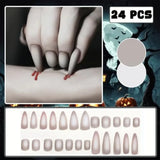 Halloween Press-On Nails Vampire Nails Almond Shape and Round Matte with Fangs Design Horror Halloween Nails for Women Girls Ha