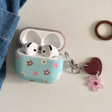 Retro Blue Flower Round Silicone Earphone Cases For Apple AirPods1 2 3 4 Pro 2 4 3nd Generation Headphone Cover With Pendant