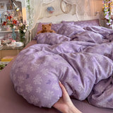 Purple Flower Bedding Set For Adult Kids Soft Polyester Duvet Cover Set+Sheet Girl Breathable Home Dorm Bed Linens Twin Queen