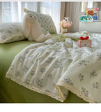 Printed Floral Summer Quilt Four Piece Set Soft Bedroom Decor Bedding Set Summer Quilt Bed Sheet With Pillowcases Home Textiles