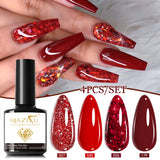 1-4Pcs Classic Red Gel Nail Polish Set Soak Off UV LED Glitter Nail Art DIY Kit for Professional & Home Use Popular Color