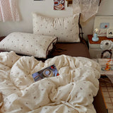 Ins Cherry Bedding Set Bow Tie Closure Duvet Cover Set Soft Flat Sheet Single Double Bed Sheet Set For Girls Bedroom
