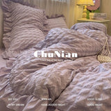 INS Girl Blue Bedding Sets Solid Color Seersucker Ruffles Lace  Kawaii Soft Sheet Woman Duvet Cover Pillow Covers Quilt Cover