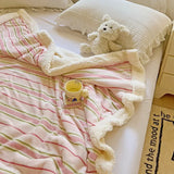 Ikeehome  New Striped Milk Fleece Double Blanket Warm Thickened Coral Fleece Office Nap Blanket
