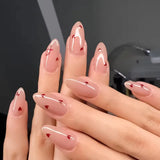 Short Square Press On Nails Pink Love Heart French Tips Press on Nails 3D Bowknot Fake Nails Full Cover Acrylic False Nails