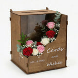 OurWarm Wedding Card Box with Rustic Flower Trough & Acrylic Board, Natural Brown Wooden Card Boxes for Wedding Reception