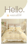 Elegant Lace Bedding Sets Luxury Bed Linen Korean Princess Style Washed Cotton Ruffle Duvet Cover Bed Sheet Pillowcases for Girl