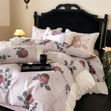 100% Long-Staple Cotton Bedding Set Gorgeous Floral Romantic Rose Flat Bed Sheet Set Pillowcases Queen King Size Bed Linen Set
