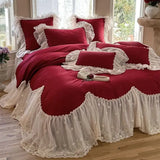 1200TC Egyptian Cotton Romantic French Lace Ruffles Princess Wedding Bedding Set Duvet Cover Quilted Bedspread Pillowcases 4Pcs
