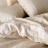 20% Linen And 80% Cotton Vintage French Jacquard Lace Embroidery Bedding Set Duvet Cover Flat/Fitted Bed Sheet Pillowcases 4Pcs