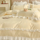 Elegant Lace Bedding Sets Luxury Bed Linen Korean Princess Style Washed Cotton Ruffle Duvet Cover Bed Sheet Pillowcases for Girl