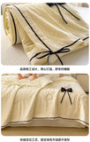 Summer Thin Quilt Ins Girl Bow Seersucker Washed Cotton Summer Quilt Single Dormitory Air Conditioner Blanket Machine Washable