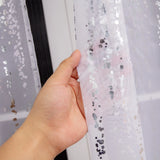 2PCS Semi Transparent Sheer Curtains With Gradient Silver Glitter Print, For Living Room Bedroom, Sweet Housewarming Gift