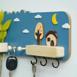 Four Seasons Style Wall Hanging Storage Holder Wooden Wall Mounted Storage Rack with 6 Hooks Simple Storage Organizer Home Decor