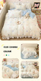 French Princess Lace Ruffles Bedding Set Washed Cotton Skin-friendly Duvet Cover Set with Sheet Soft Printed Flowers Quilt Cover
