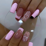 Pink Purple Long Coffin False Nails Y2K Press on Nails Full Cover French Ballet Fake Nails Tips for Women Halloween Party