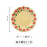 Flower Plate Embossed Small Flower Breakfast Dessert Plate Household Ceramic Plate Under Glaze Colored Hand-painted Tableware